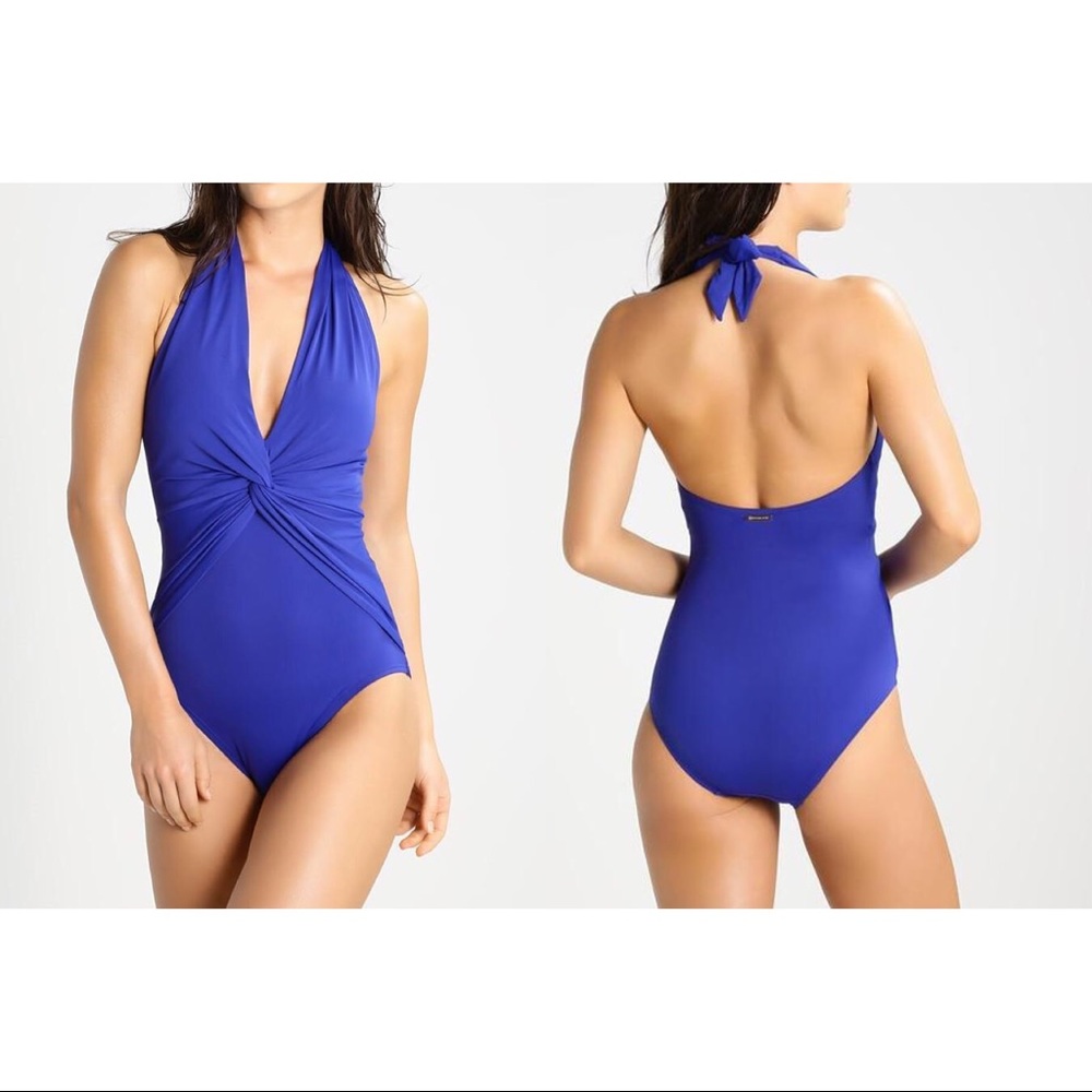 Michael Kors deep v twist front one piece swim